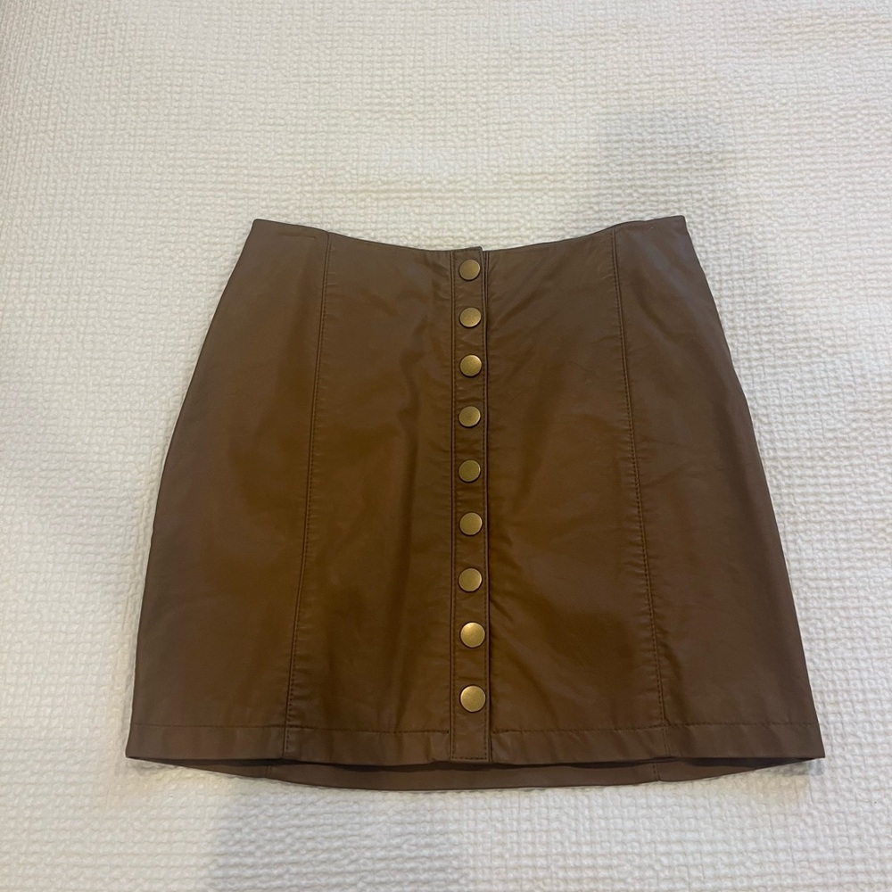 Free People Leather Brown Button-Front Women's Skirt
